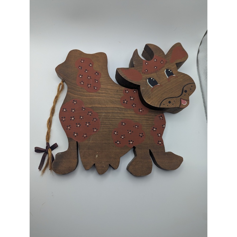 Hand-painted Wooden Cow Wall‎ Decor Folk Art Farmhouse Country Rustic 10.5x10.5"